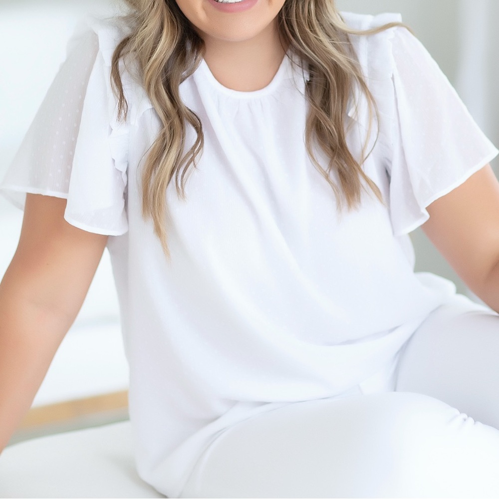 Loft White Polka Dot Ruffle Sleeve Blouse